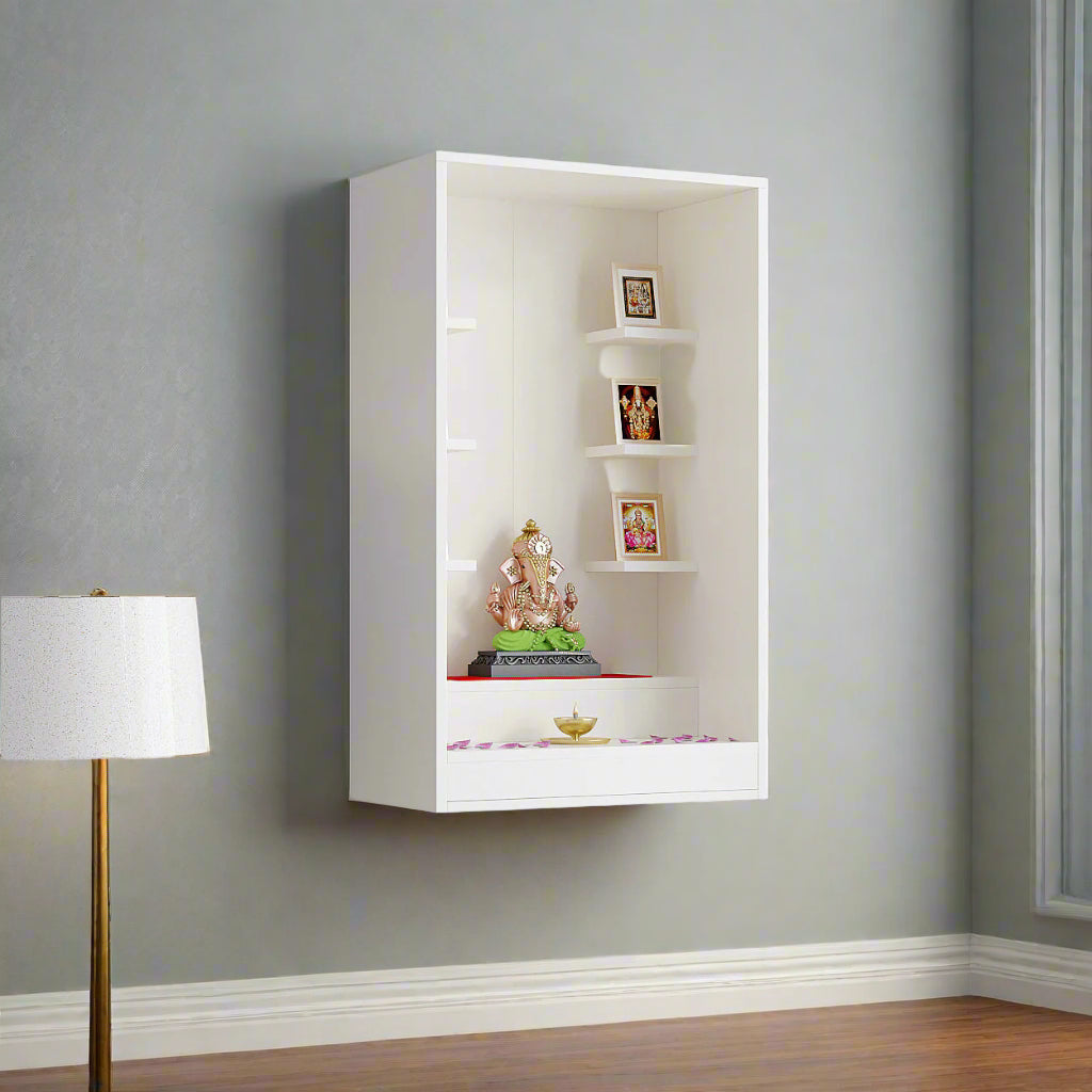 Anaya Engineered Wood Home Temple or Puja Shelf — Floor & Wall Mount