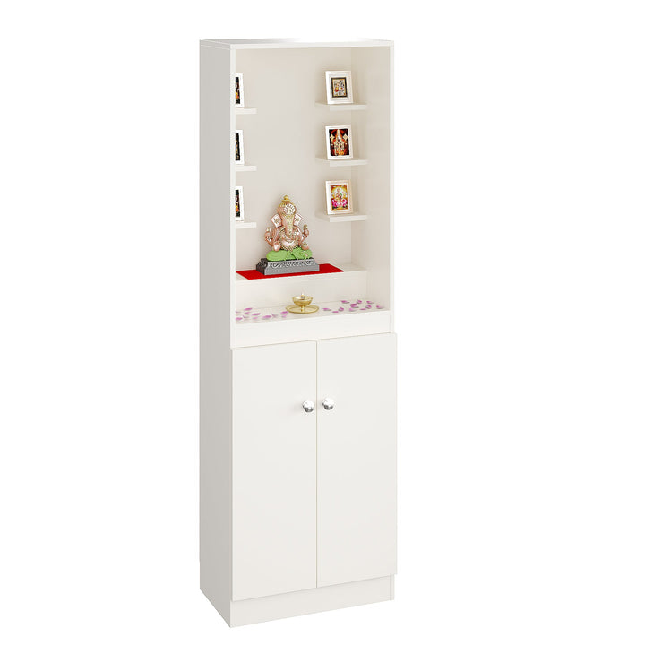 Aisha Pooja Mandir for Home, Modern Temple for Home & Office, Prayer Cabinet Puja Stand Shelf in White Finishj