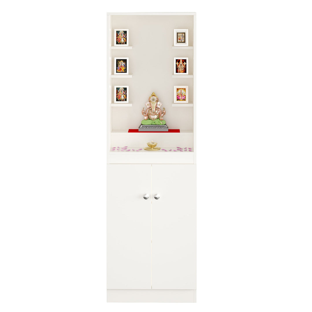 Aisha Pooja Mandir for Home, Modern Temple for Home & Office, Prayer Cabinet Puja Stand Shelf in White Finishj