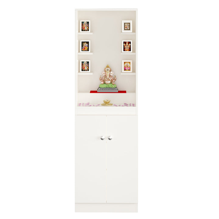 Aisha Pooja Mandir for Home, Modern Temple for Home & Office, Prayer Cabinet Puja Stand Shelf in White Finishj