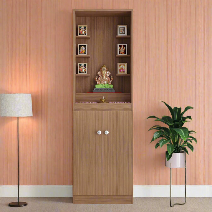 Tanya Pooja Mandir for Home, Modern Temple for Home & Office, Prayer Cabinet Puja Stand Shelf in Exotic Teak Finish