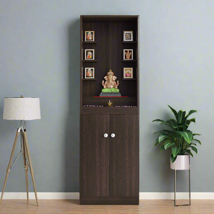 Riya Pooja Mandir for Home, Modern Temple for Home & Office, Prayer Cabinet Puja Stand Shelf in Wenge Finish