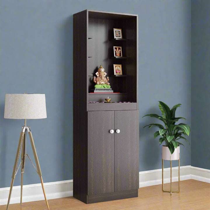 Riya Pooja Mandir for Home, Modern Temple for Home & Office, Prayer Cabinet Puja Stand Shelf in Wenge Finish