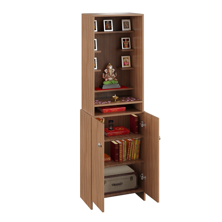 Aanya Pooja Mandir for Home, Modern Temple for Home & Office, Prayer Cabinet Puja Stand Shelf in Exotic Teak Finish