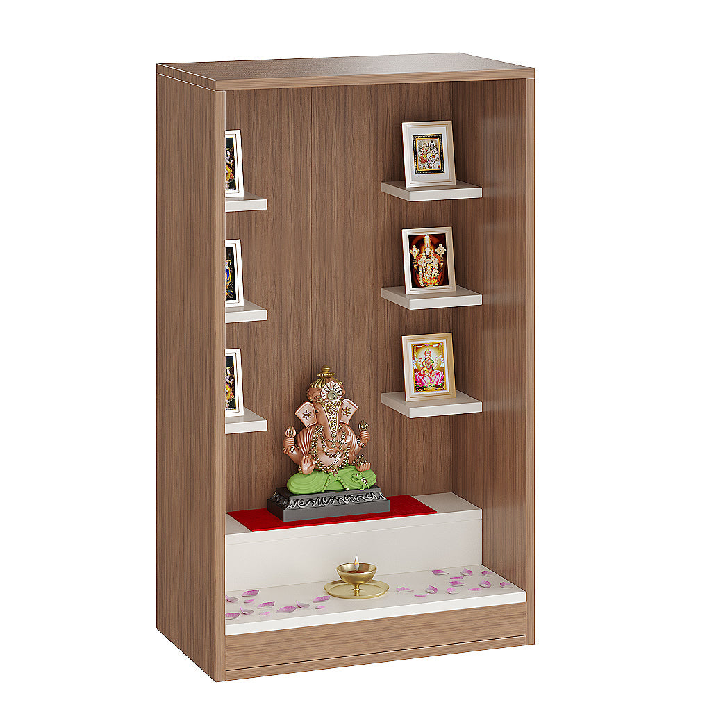 Anika Wall Mounted Home Temple for Living Room  Exotic Teak & White Finish