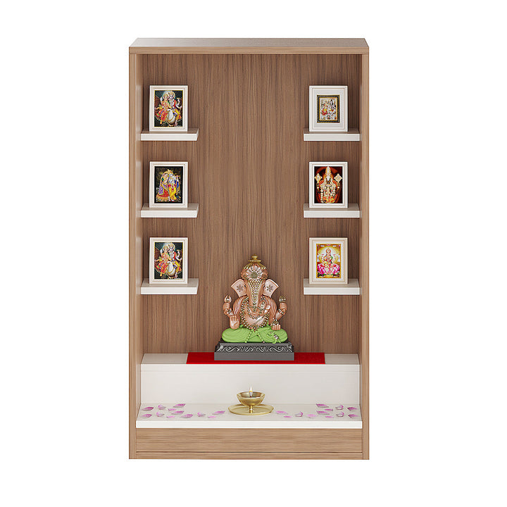 Anika Wall Mounted Home Temple for Living Room  Exotic Teak & White Finish