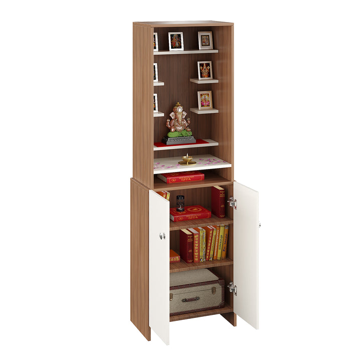 Aanya Engineered Wood Home Temple for Living Room & Office in Exotic Teak & White