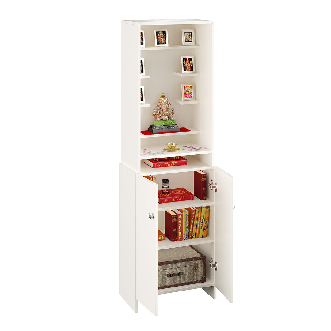 Aanya Pooja Mandir for Home, Modern Temple for Home & Office, Prayer Cabinet Puja Stand Shelf in White Finish