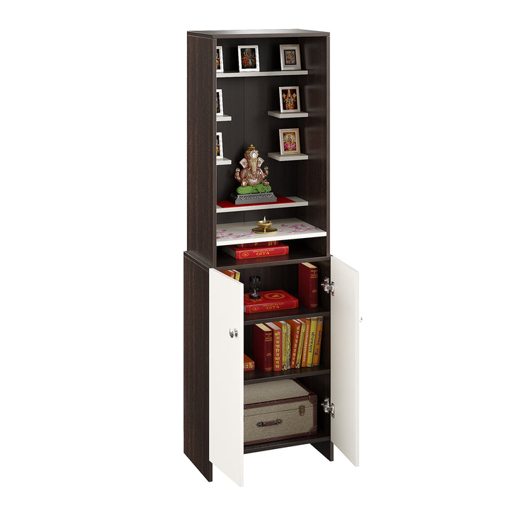 Aanya Pooja Mandir for Home, Modern Temple for Home & Office, Prayer Cabinet Puja Stand Shelf in Wenge & White Finish
