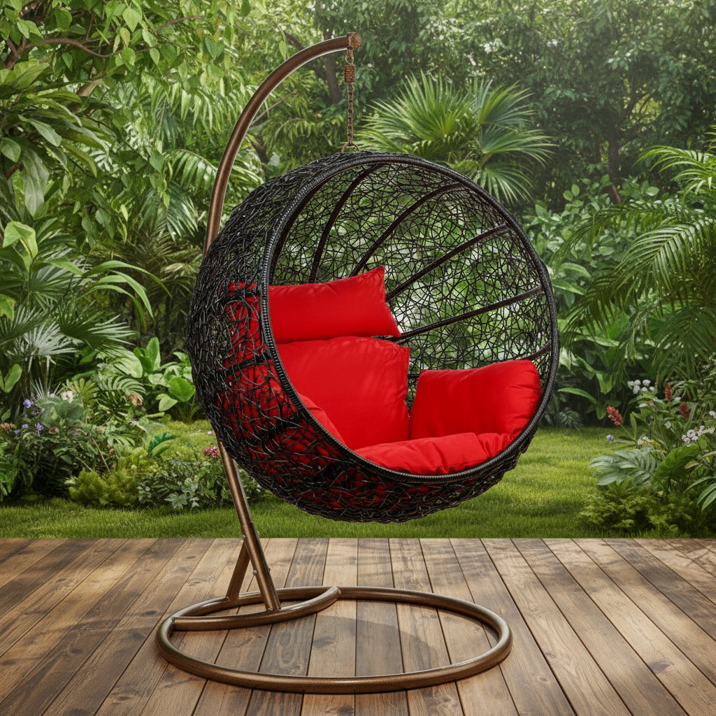 Teofila Single Seater Hanging Swing With Stand For Balcony , Garden Swing (Black)