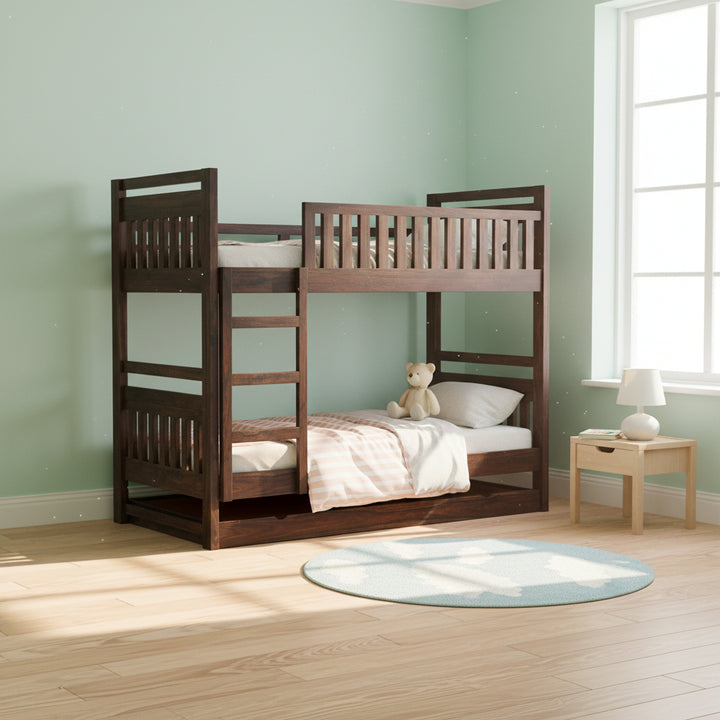 Teresa Solid Sheesham Wood Bunk Bed With Ladder & Trundle Bed