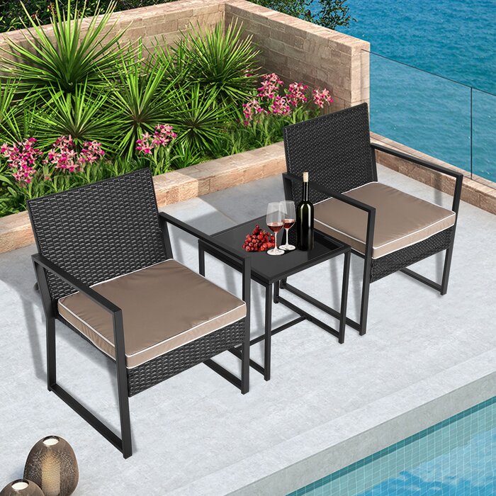 Drish Outdoor Patio Seating Set 2 Chairs and 1 Table Set (Black)
