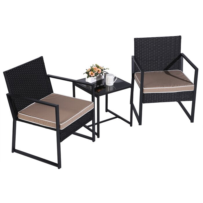 Drish Outdoor Patio Seating Set 2 Chairs and 1 Table Set (Black)