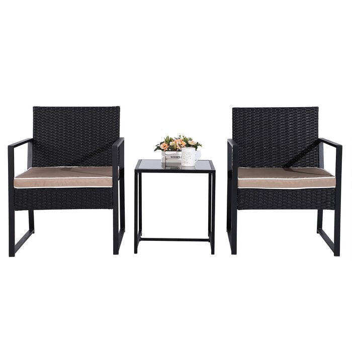 Drish Outdoor Patio Seating Set 2 Chairs and 1 Table Set (Black)