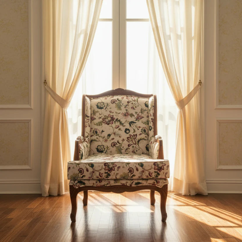Timoti Solid Wood Lounge Chair with Printed Fabric
