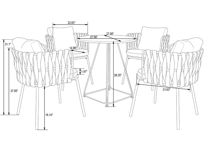 Aware Outdoor Patio Seating Set 4 Chairs and 1 Table Set (Dark Grey) Braided & Rope