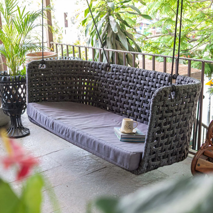 Obando Double Seater Hanging Swing Without Stand For Balcony, Garden Swing (Black) Braided & Rope