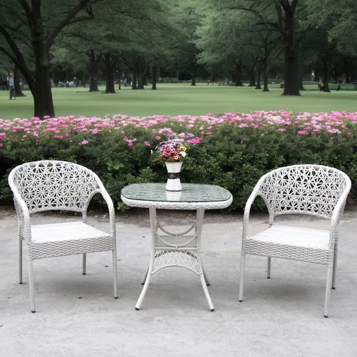 Sybil Outdoor Patio Seating Set 2 Chairs and 1 Table Set (White)