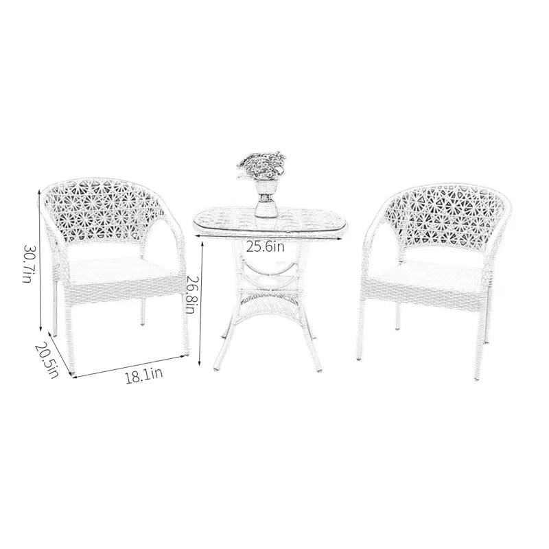 Sybil Outdoor Patio Seating Set 2 Chairs and 1 Table Set (White)