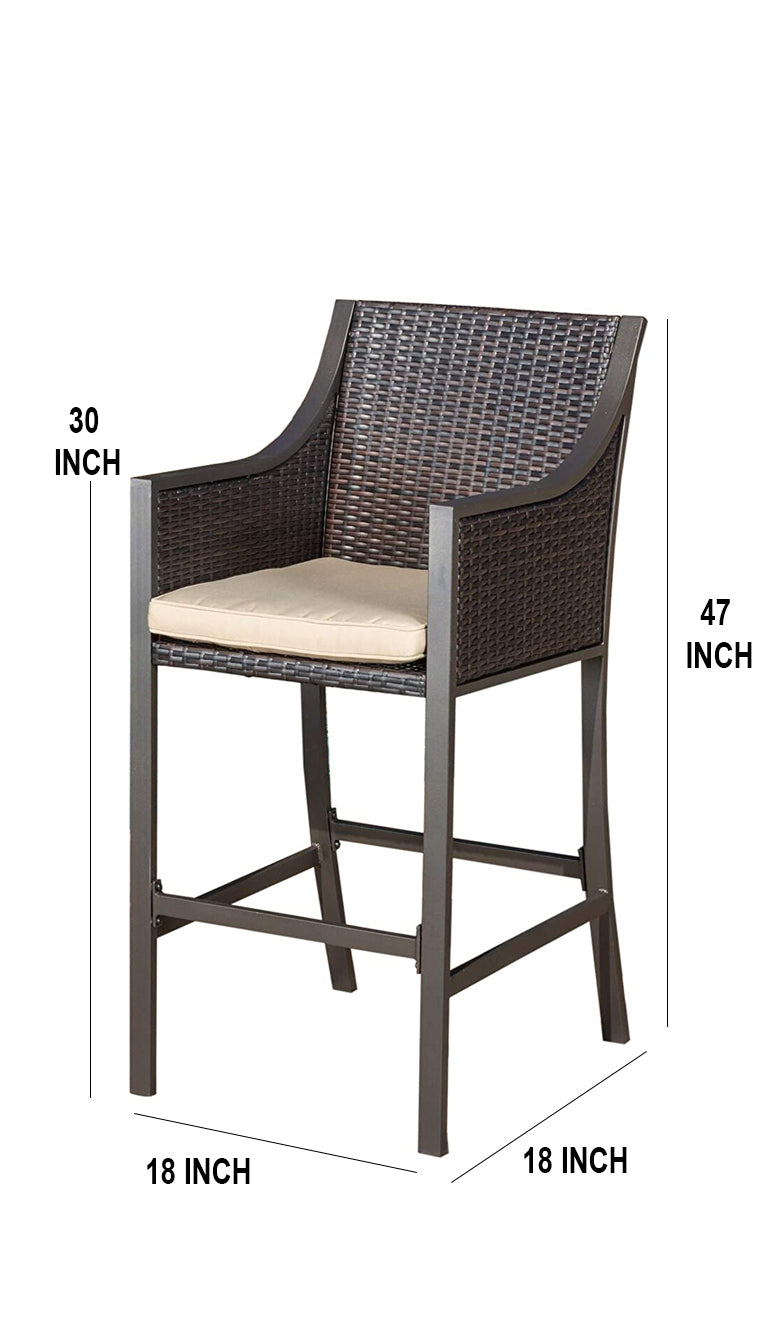 Gastone Outdoor Patio Bar Chair 2 Chairs For Balcony (Brown)