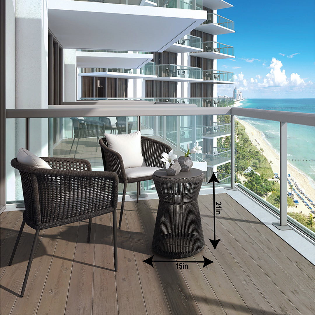 Pico Outdoor Patio Seating Set 2 Chairs and 1 Table Set (Black) Braided & Rope