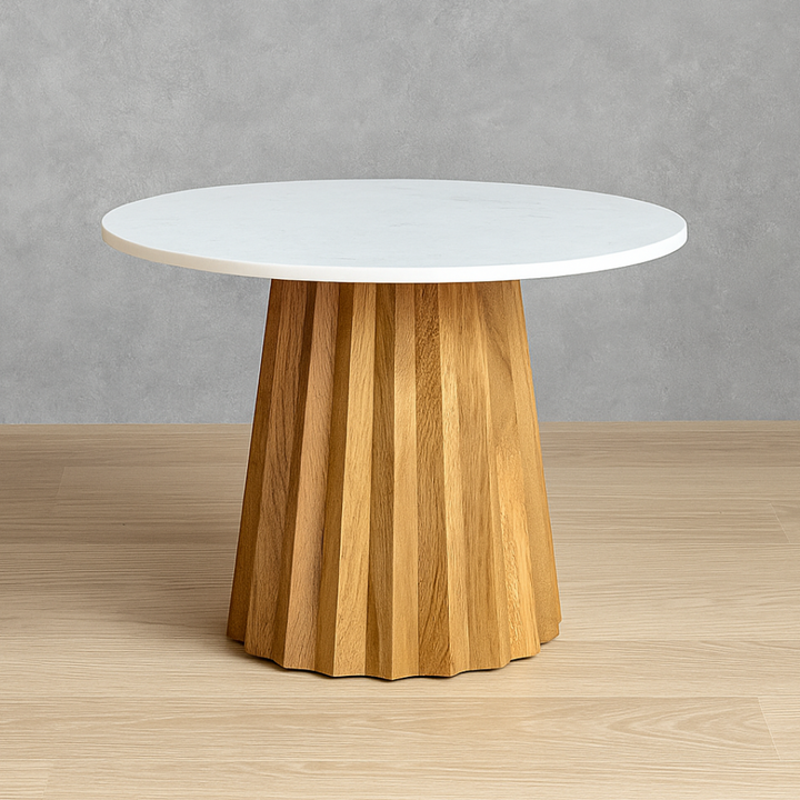 Manav Mango Wood Round Coffee Table with White Marble Top