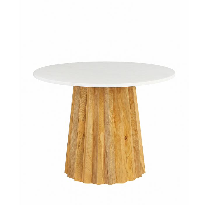 Manav Mango Wood Round Coffee Table with White Marble Top