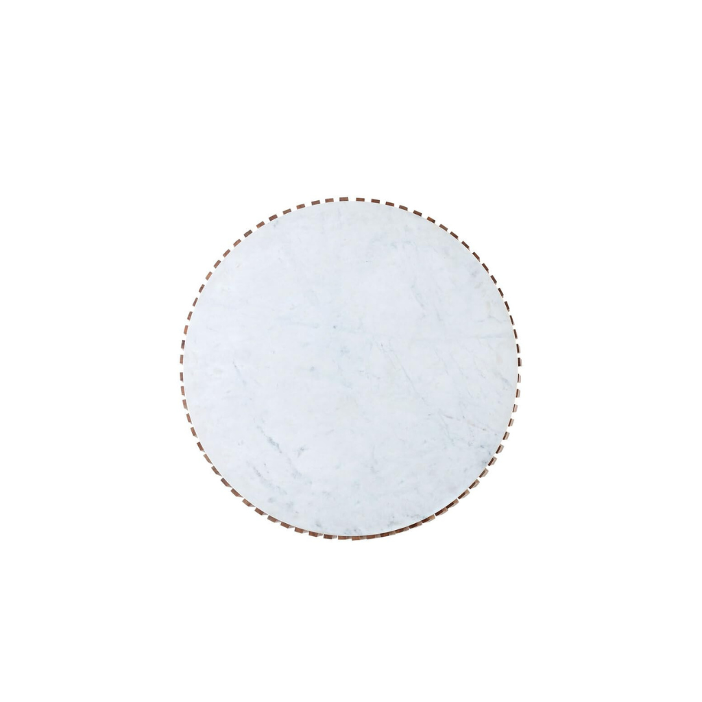Manav Mango Wood Round Coffee Table with White Marble Top