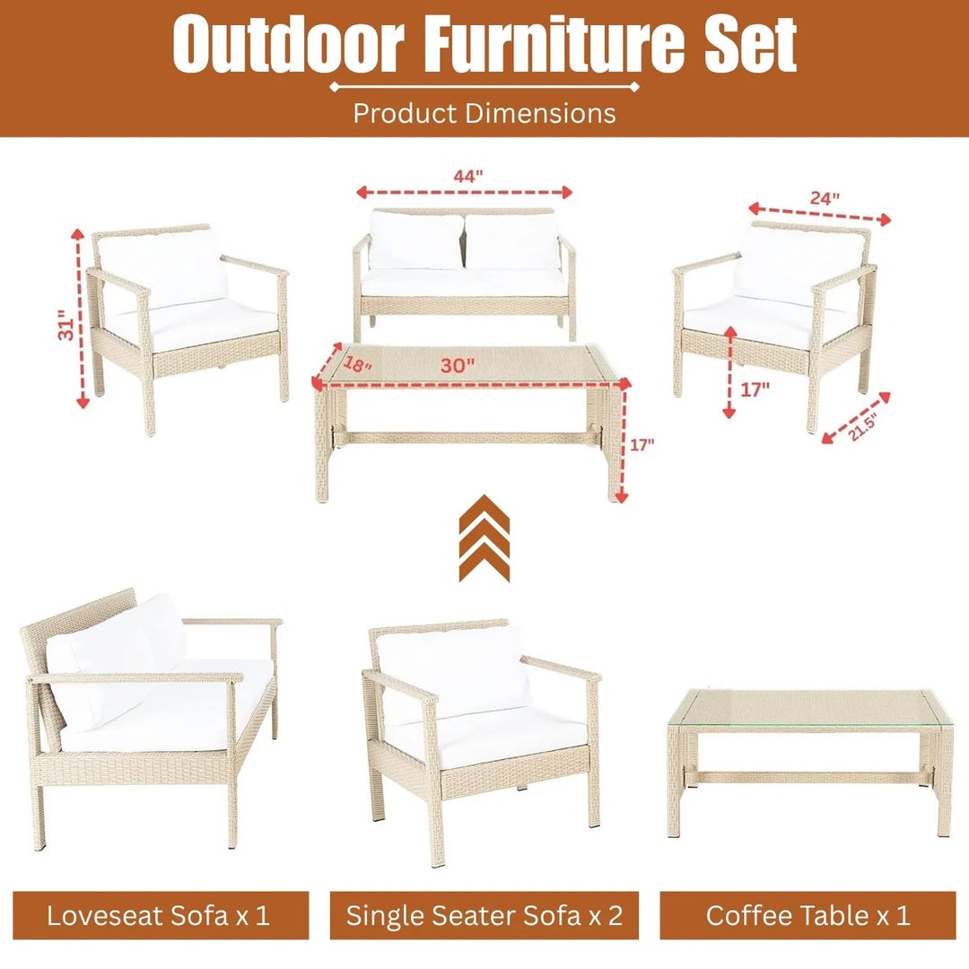 Stella 4 Pieces Patio Furniture Set, Outdoor Sectional Sofa