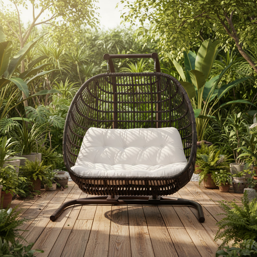 Urbano Double Seater Hanging Swing With Stand For Balcony, Garden Swing (Dark Brown)