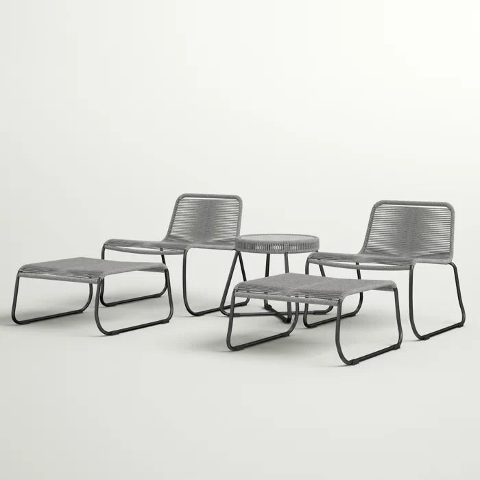 Teufel Outdoor Patio Seating Set 2 Chairs 2 Footrest and 1 Table Set Braided & Rope Grey