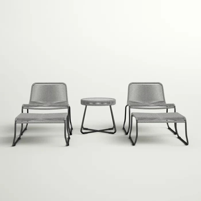 Teufel Outdoor Patio Seating Set 2 Chairs 2 Footrest and 1 Table Set Braided & Rope Grey