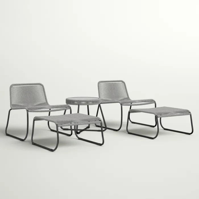 Teufel Outdoor Patio Seating Set 2 Chairs 2 Footrest and 1 Table Set Braided & Rope Grey