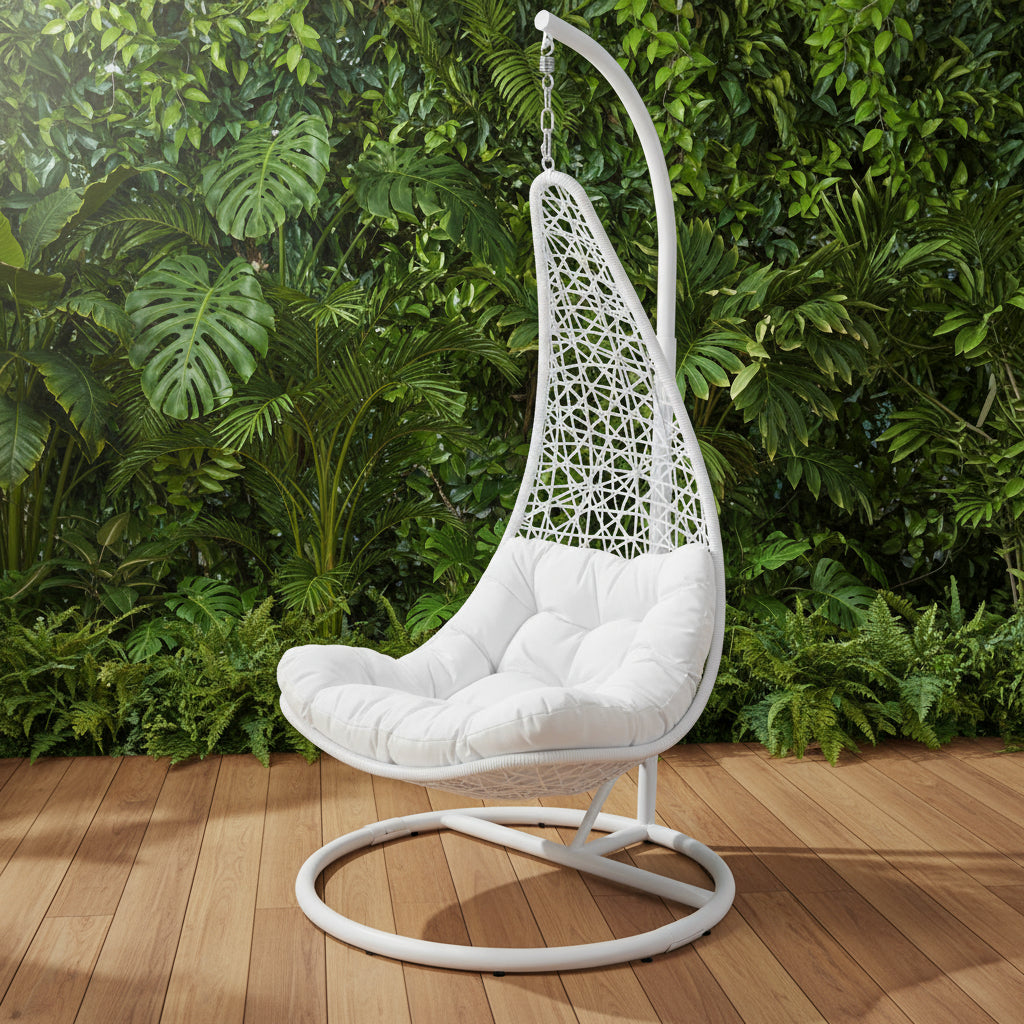 Vanda Single Seater Hanging Swing With Stand For Balcony , Garden Swing (White)
