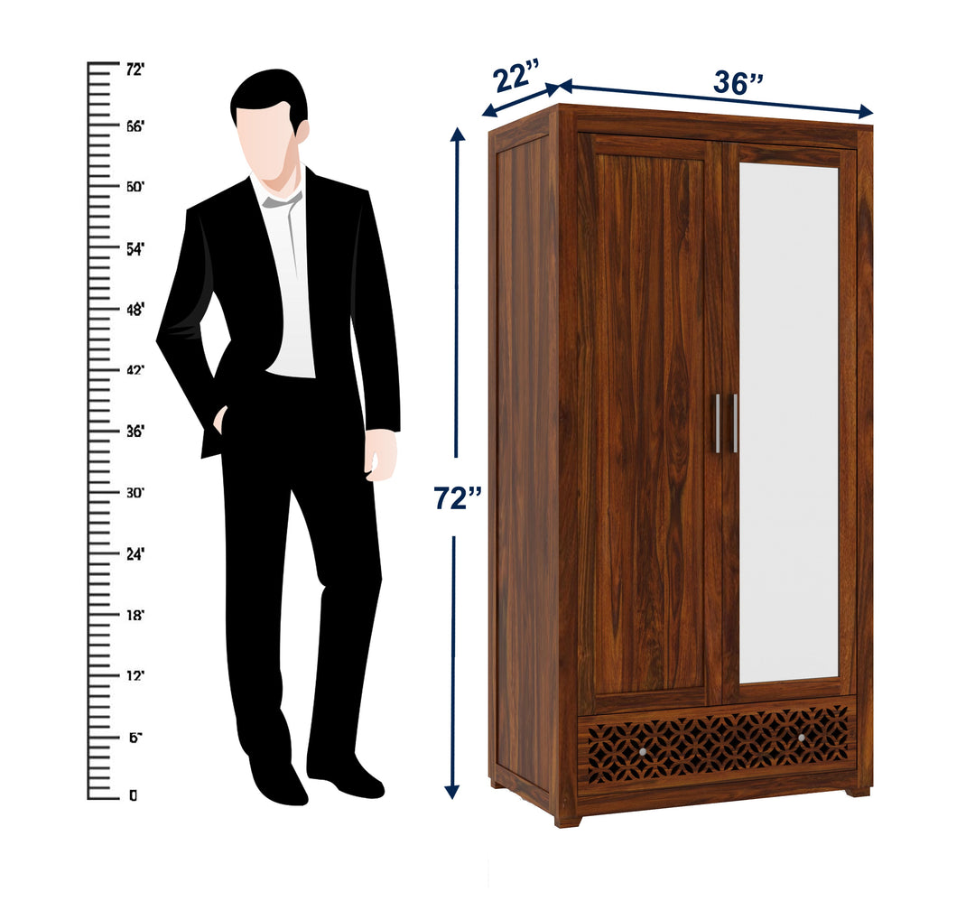 Pilar Jodhpur Solid Sheesham Wood with One Side Mirror Wardrobe