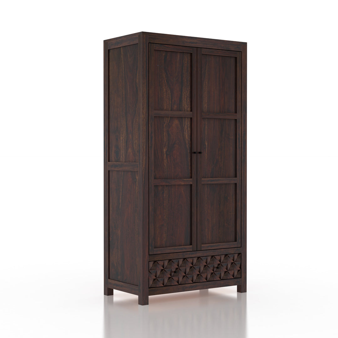 Rebeca Two Door and One Drawer Storage Solid Sheesham Wood Wardrobe