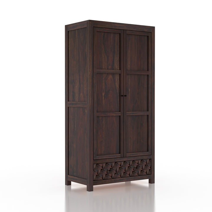 Rebeca Two Door and One Drawer Storage Solid Sheesham Wood Wardrobe