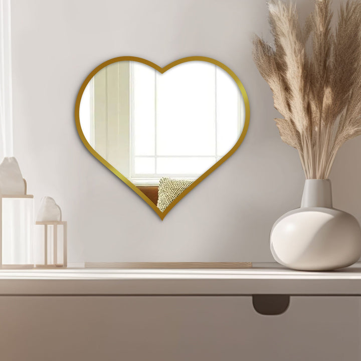 Faye Beautiful Atractive Heart Shape Mirror with Golden Finish Frame Wall Mirror