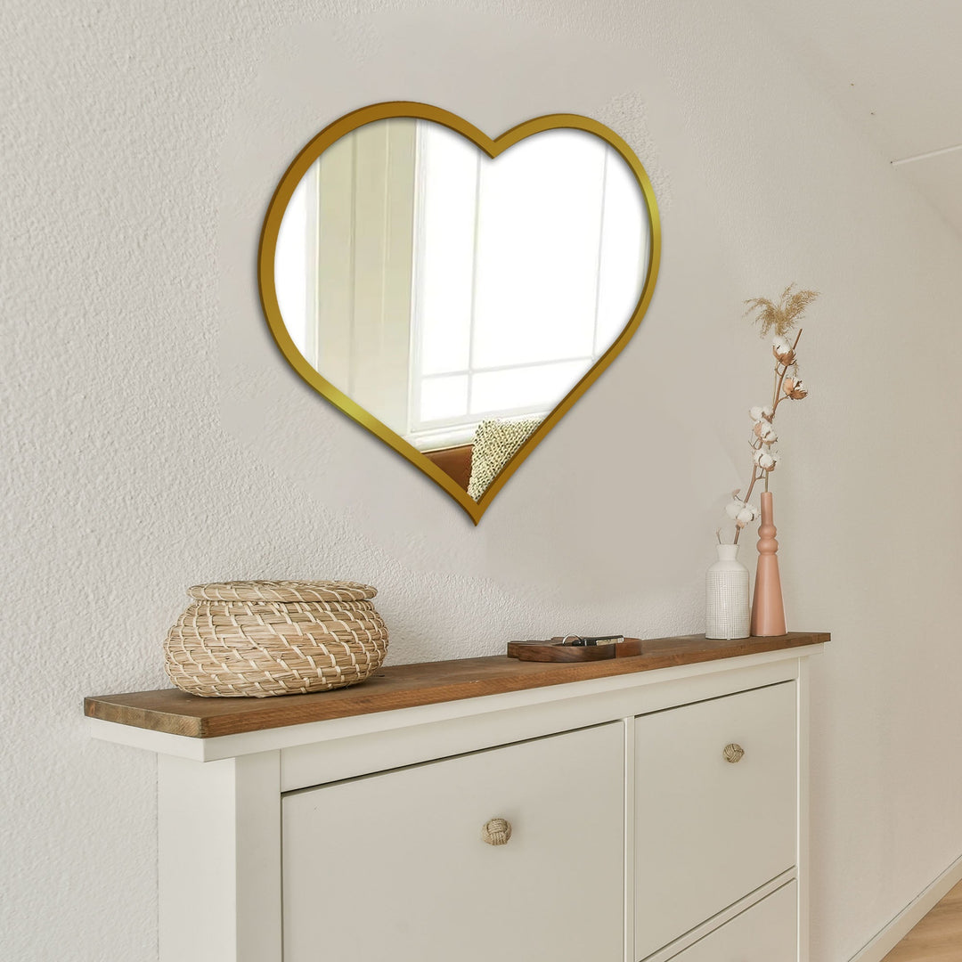 Faye Beautiful Atractive Heart Shape Mirror with Golden Finish Frame Wall Mirror