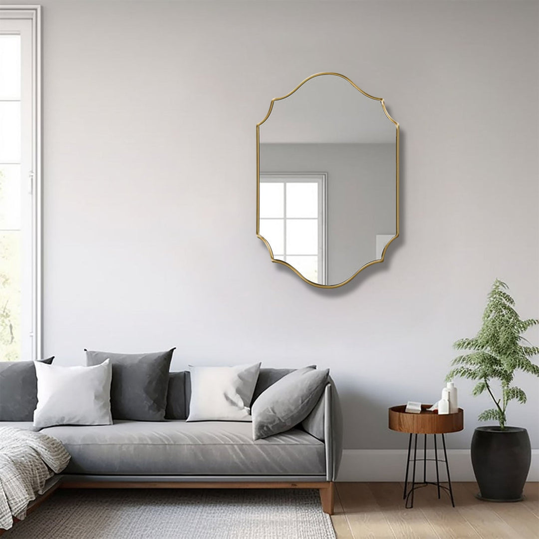 Riri Elegant Irregular Quatrefoil Bathroom Decor Mirror with Golden Wooden Finish Wall Mirror