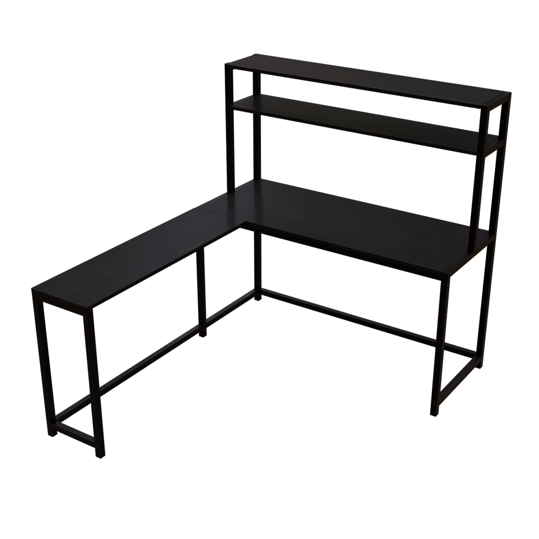 Hutch Corner Desk With Open Storage Design