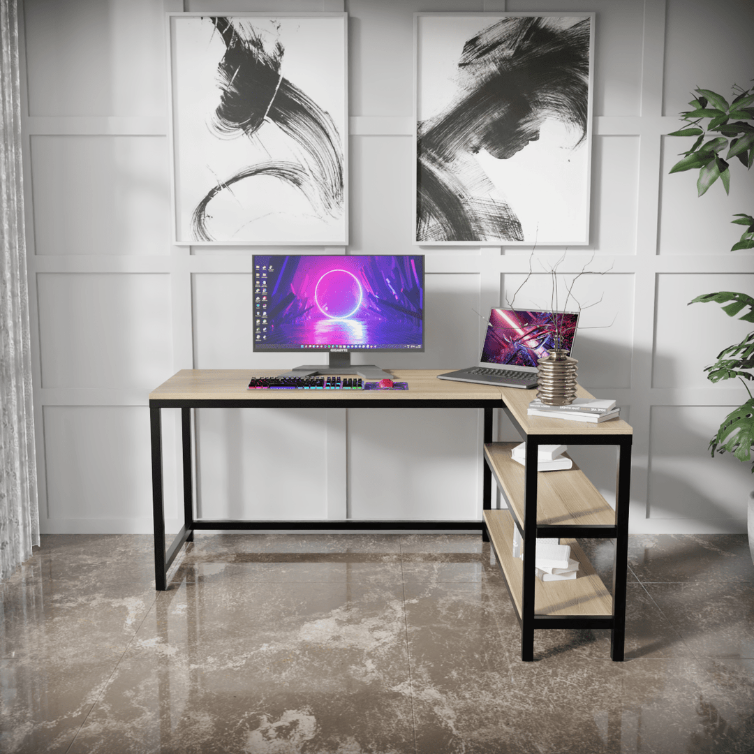 Optimus L shape desk with Storage Design | Computer Table | Study Table for Home
