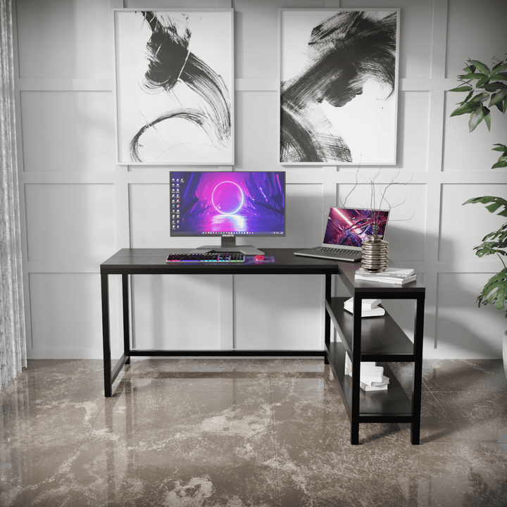 Optimus L shape desk with Storage Design | Computer Table | Study Table for Home