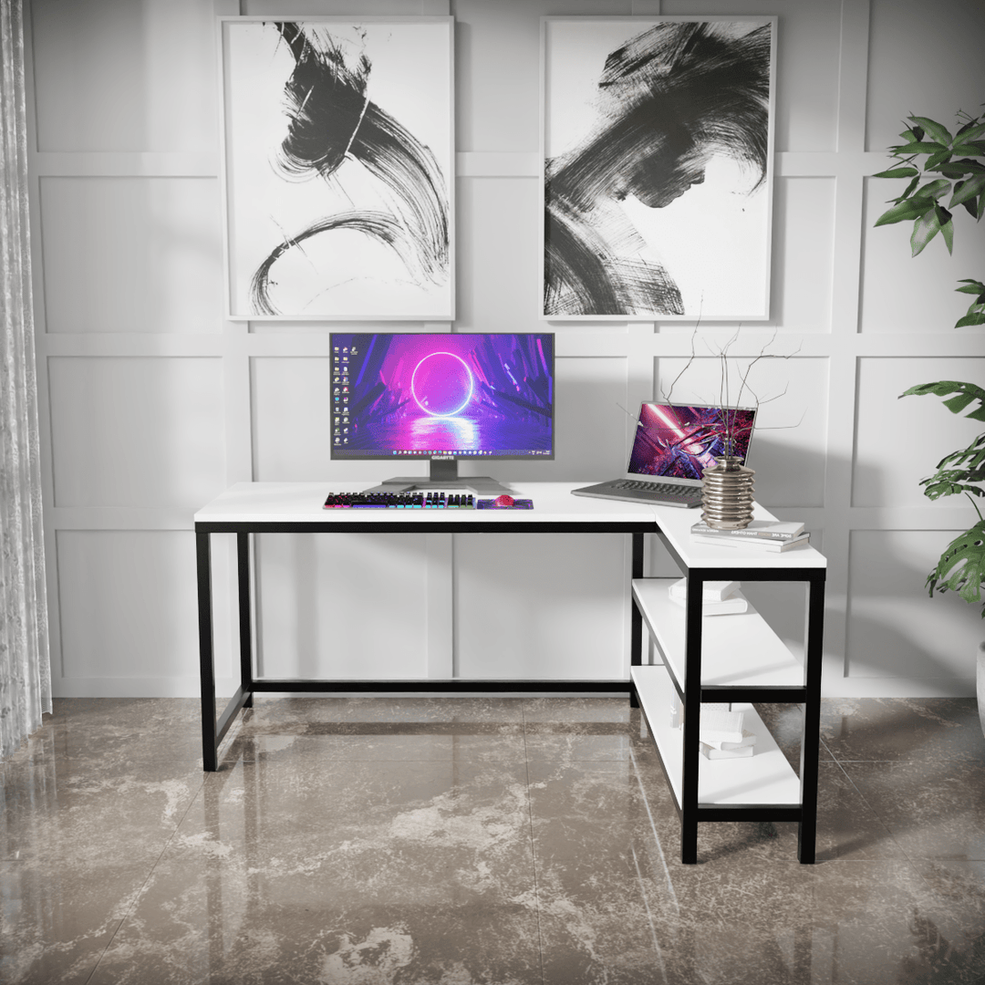 Optimus L shape desk with Storage Design | Computer Table | Study Table for Home