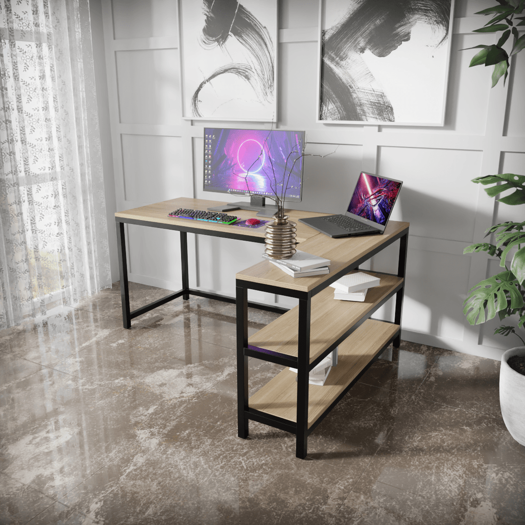 Optimus L shape desk with Storage Design | Computer Table | Study Table for Home