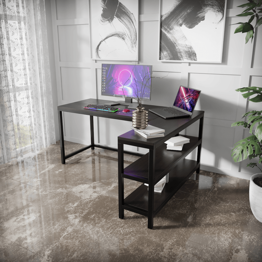 Optimus L shape desk with Storage Design | Computer Table | Study Table for Home