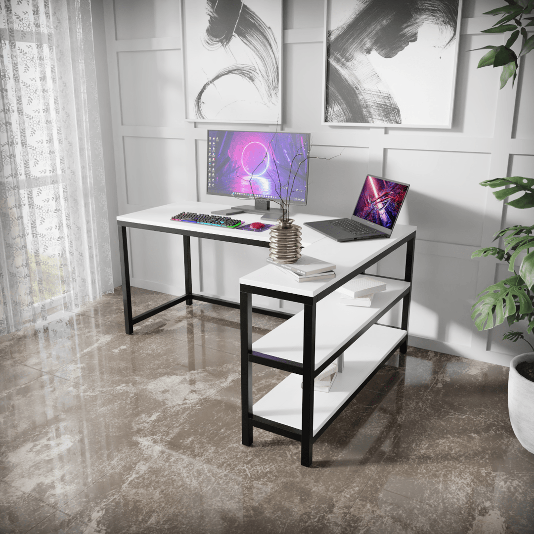 Optimus L shape desk with Storage Design | Computer Table | Study Table for Home