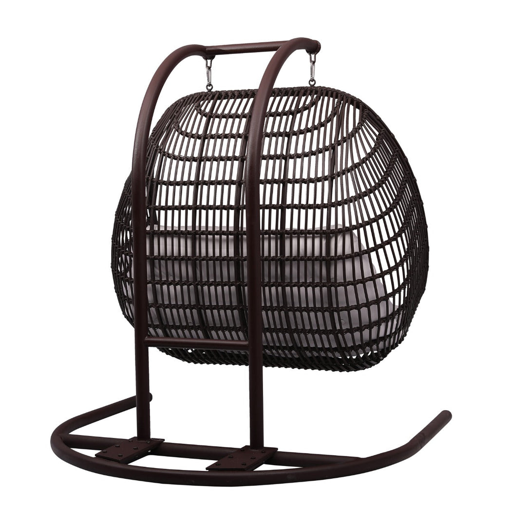 Urbano Double Seater Hanging Swing With Stand For Balcony, Garden Swing (Dark Brown)