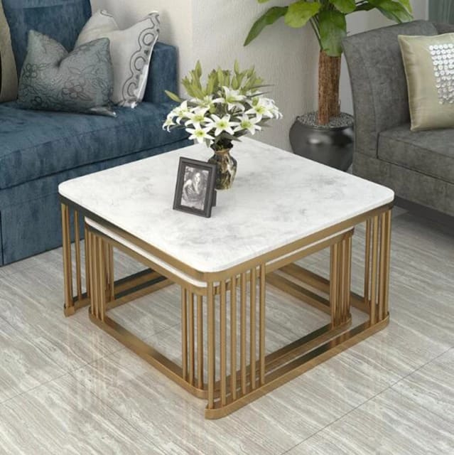 Nexus Square Metal And Marble Coffee Table Set Tables