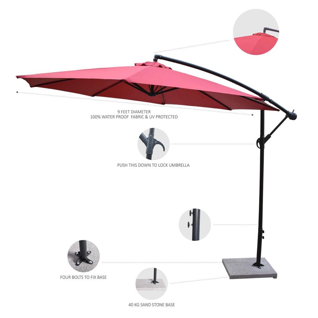 Aqua Luxury Side Pole Garden Umbrella With Stand (Round Mahroon) Umbrella